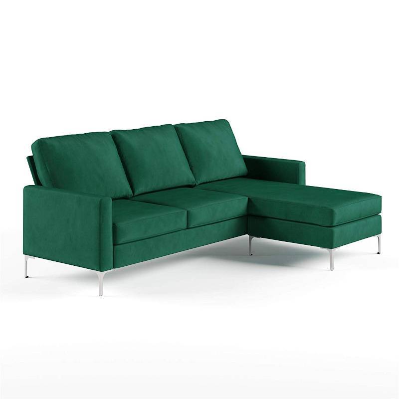 lot 7890 image: Novogratz DA037SEC-GN Chapman Sectional Chrome Legs, Green Sofa