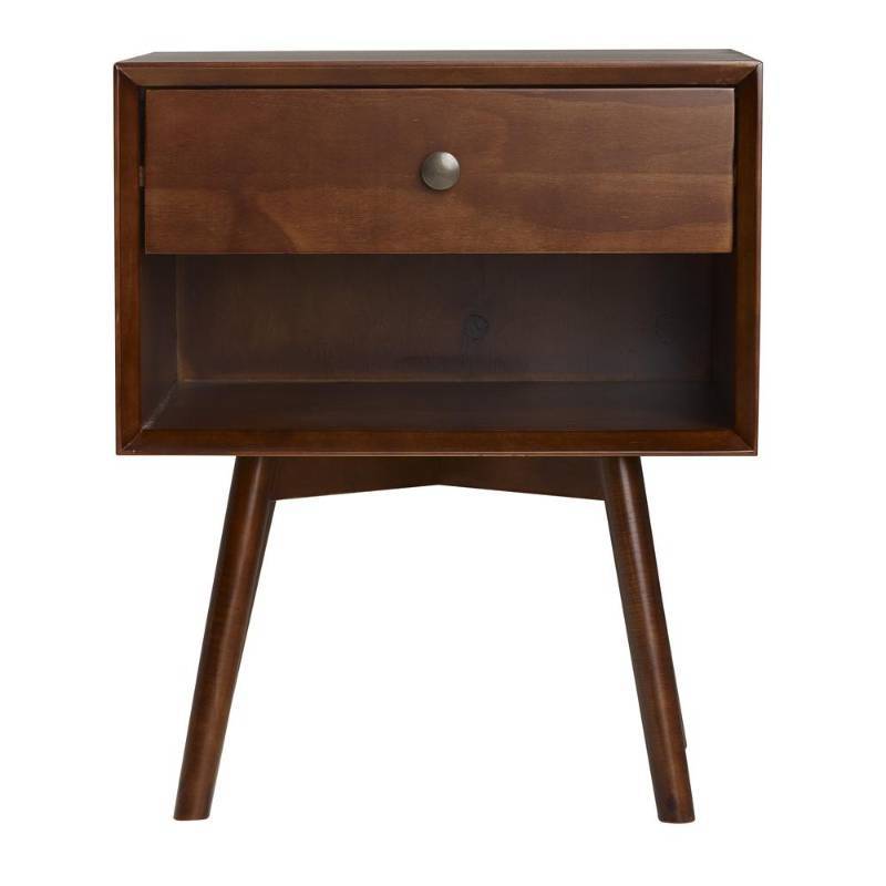 lot 7892 image: MCM 1 Drawer Solid Wood Nightstand - Walnut
