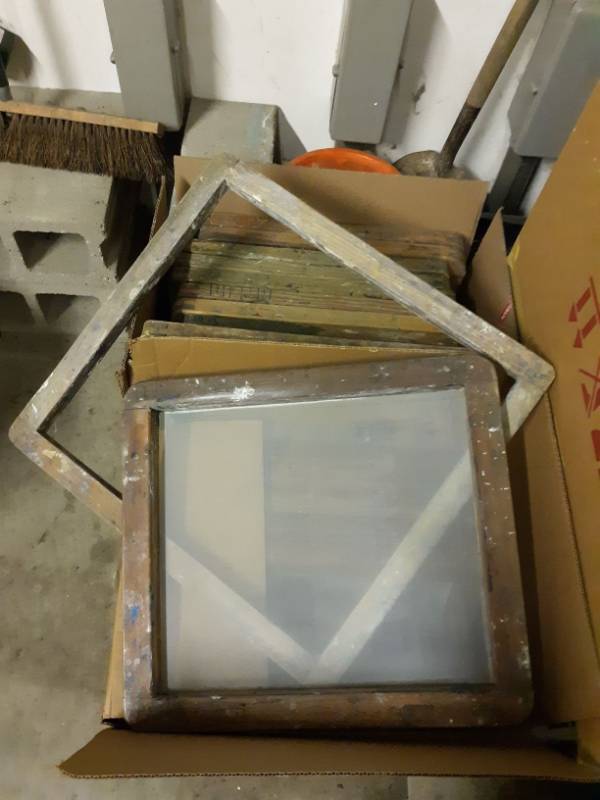 lot 2308 image: Wood Frame Screen Printing Screens 17 Inch x 20. Some With Fabric