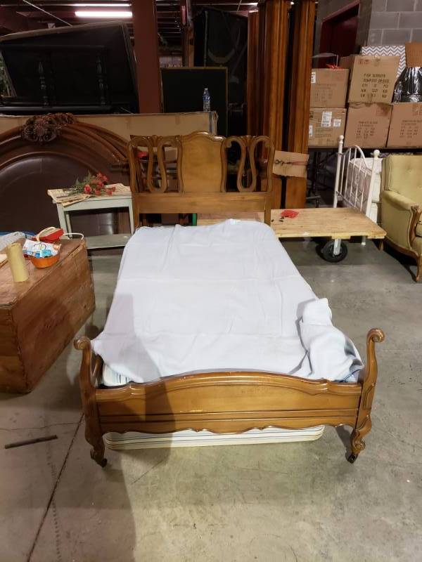 lot 7579 image: Twin Size Bed Frame - with Mattress & Box Springs