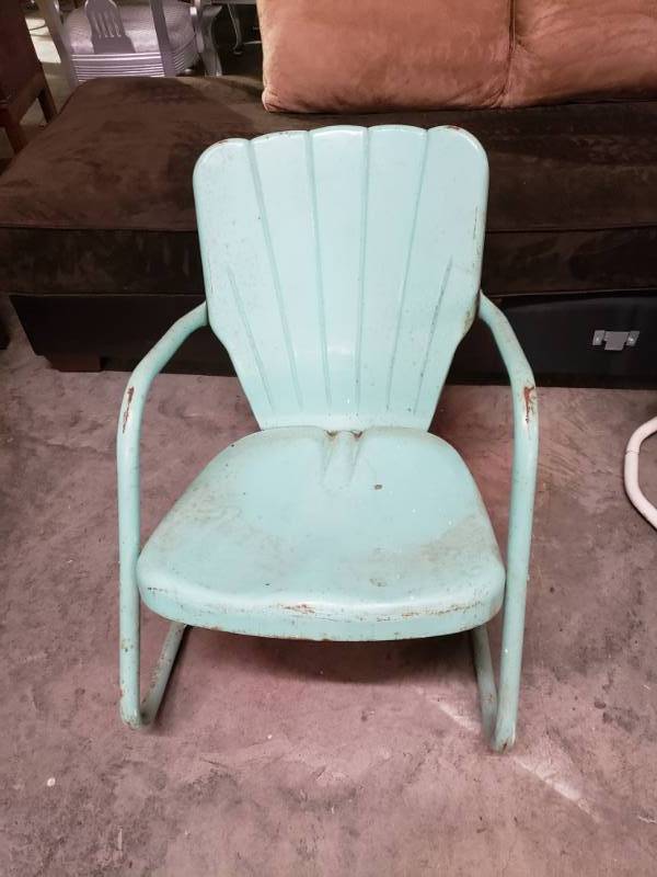 lot 7587 image: Aqua Green Steel 1950s Patio Rocker