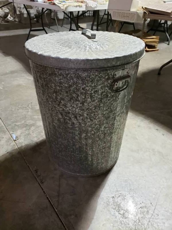 lot 7608 image: Galvanized Trash Can