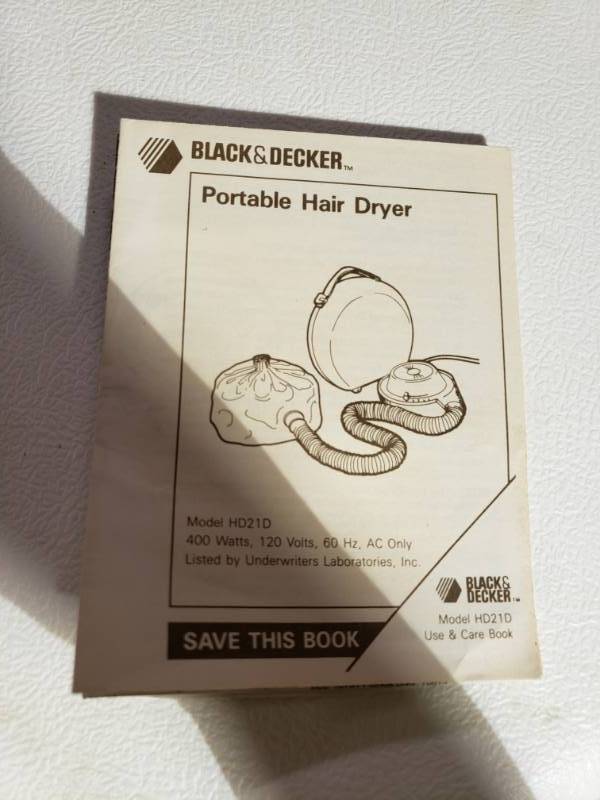 lot 7612 image: Vintage Black & Decker Portable Hair Dryer