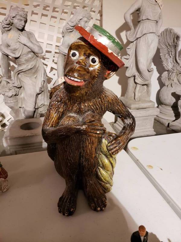 lot 7624 image: 1950s Hand Carved Wooden Monkey Coin Holder
