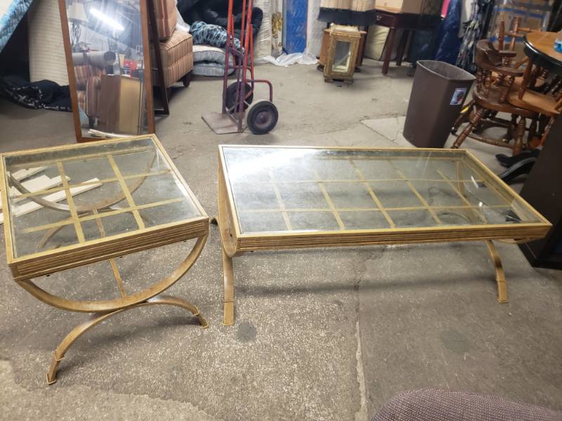 lot 1605 image: MetalGlass Coffee Table and End Table