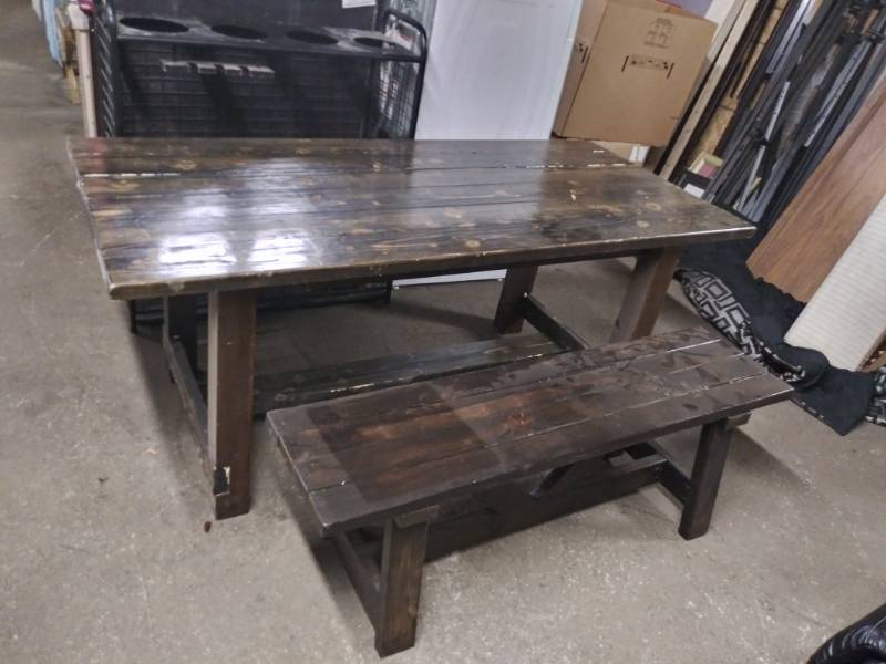 lot 1617 image: Wood Picnic Table and 1 Bench