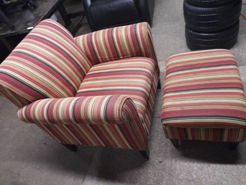 lot 1622 image: Striped Chair and Ottoman