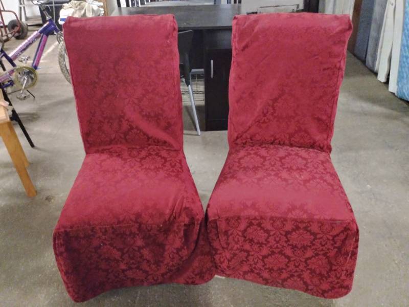 lot 1633 image: Pair of Red Slip Covered Chairs