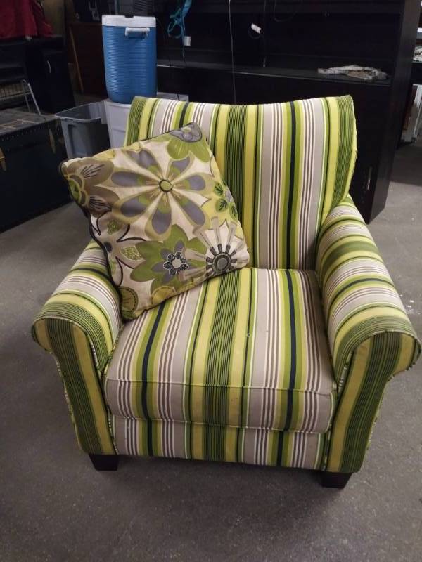lot 1743 image: New Modern Lime Green Striped Sitting Chair