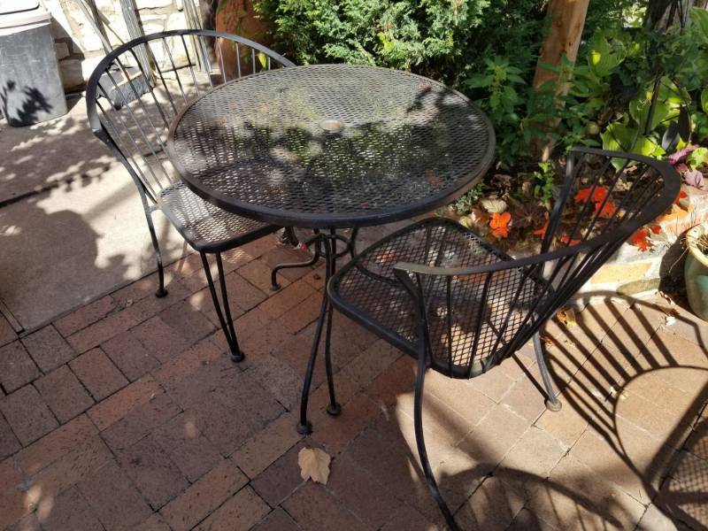 lot 9721 image: 30in Metal Patio Table With 2 Chairs