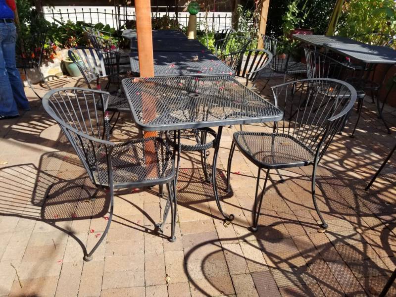 lot 9724 image: Metal Outdoor Patio Table With 2 Chairs