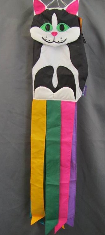 lot 2996 image: 3-D Windsock-  Black and White Cat- 50 Long  NEW