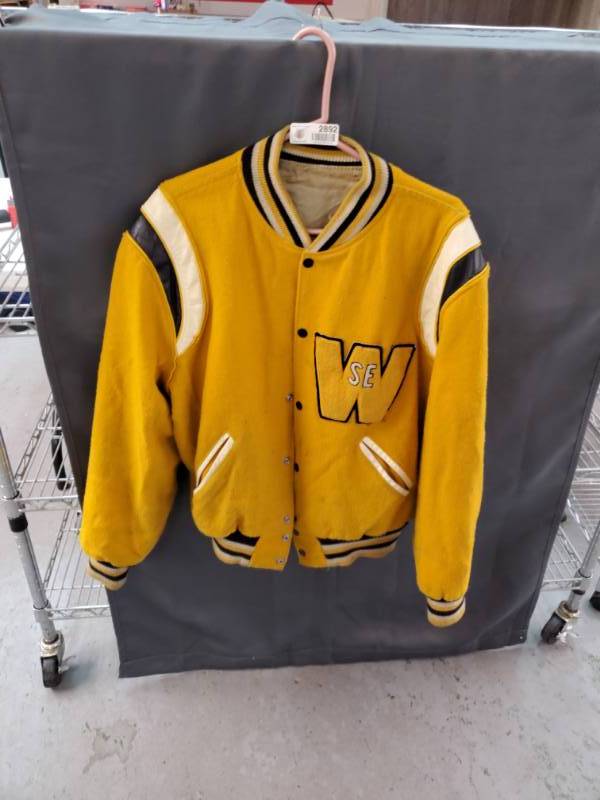 lot 2892 image: 1980s Wichita Southeast Lettermans Jacket- Golden Buffalos