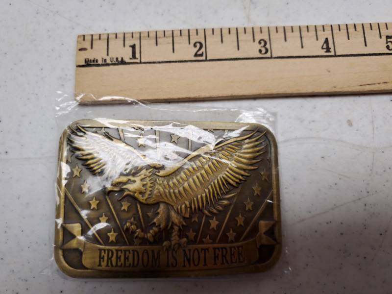 lot 2903 image: SealedUnused Patriotic Belt Buckle-  Freedom Is Not Free