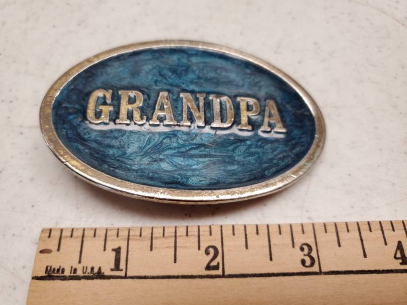 lot 2902 image: Grandpa Belt Buckle With Turquoise Colored Resin Inlay  USA MADE