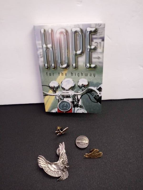 lot 36 image: Bikers Bible, & Eagle LapelHat Pins