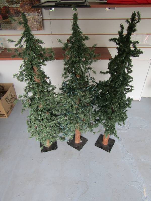 lot 3127 image: 3 Artificial Christmas Trees  Looks Like Natural Bark 4 ft Tall
