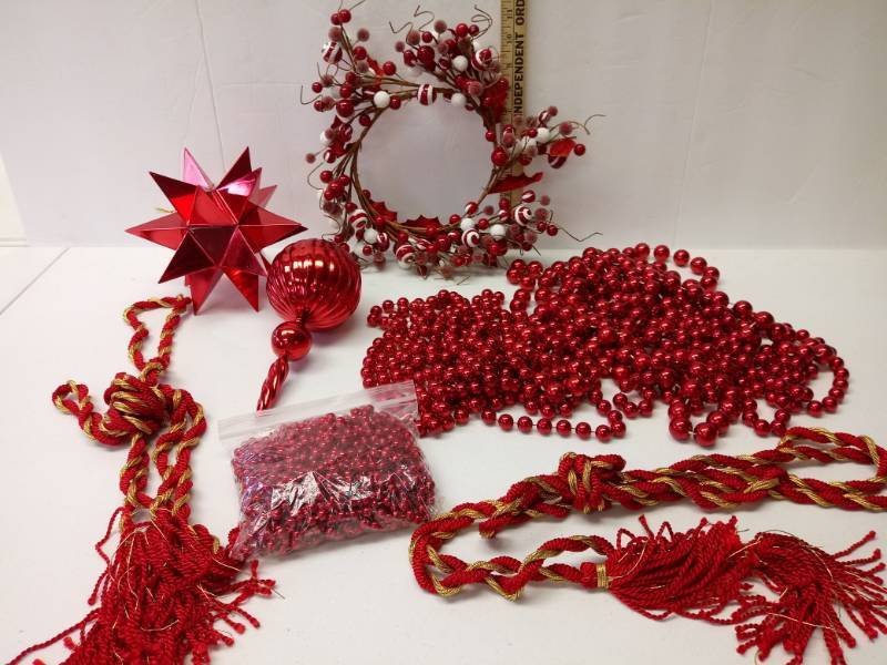 lot 3138 image: Stunning Red Decorations  Bead Garland, Ornaments & More