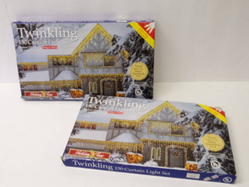 lot 3141 image: 2 New Boxes of Twinkling Curtain Holiday Light Sets  15 ft Each