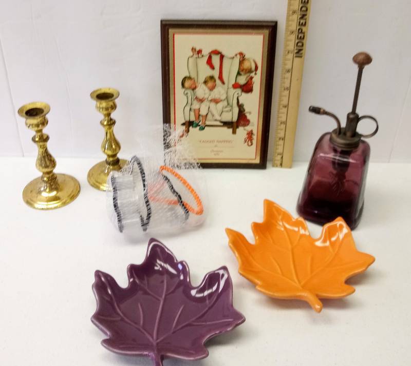 lot 3142 image: Norman Rockwell Picture, Halloween Cookie Cutters, & Fall Decor