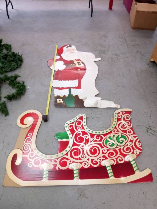 lot 3151 image: Large- Santa and Sled Cardboard Stand-ups