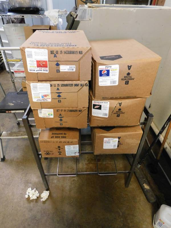 lot 3315 image: Soda Box Rack w7 New Syrup Boxes