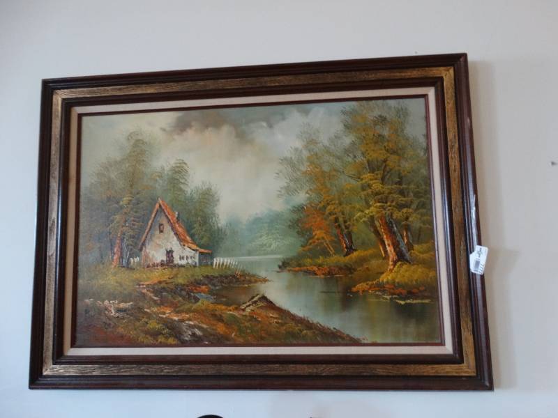 lot 7777 image: Hand Painted and Signed Piece of framed art