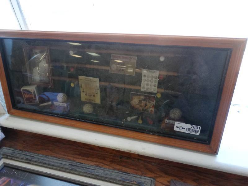 lot 7801 image: Shadow Box Of Vintage Golf memorabilia