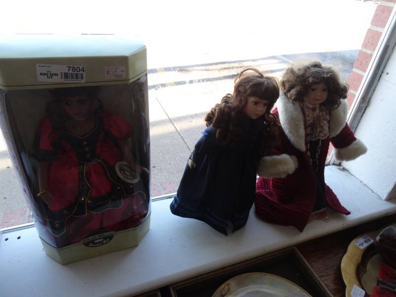 lot 7804 image: Lot of 3 Porcelain Dolls