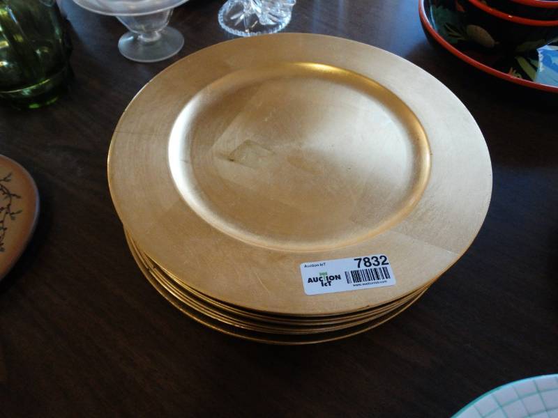 lot 7832 image: Stack of Gold Colored Plates