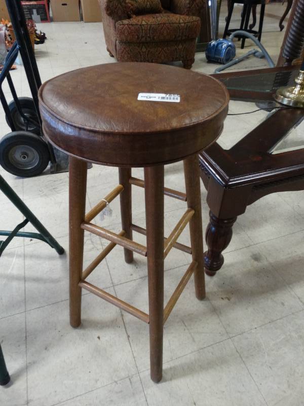 lot 7855 image: Leather and Wood Bar Stool