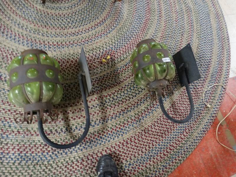 lot 7875 image: Two Green Glass Globe Lights