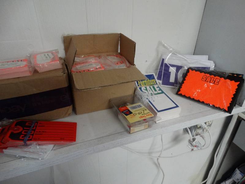 lot 7894 image: Large assortment of store signs price tags misc. New box of SOLD tags