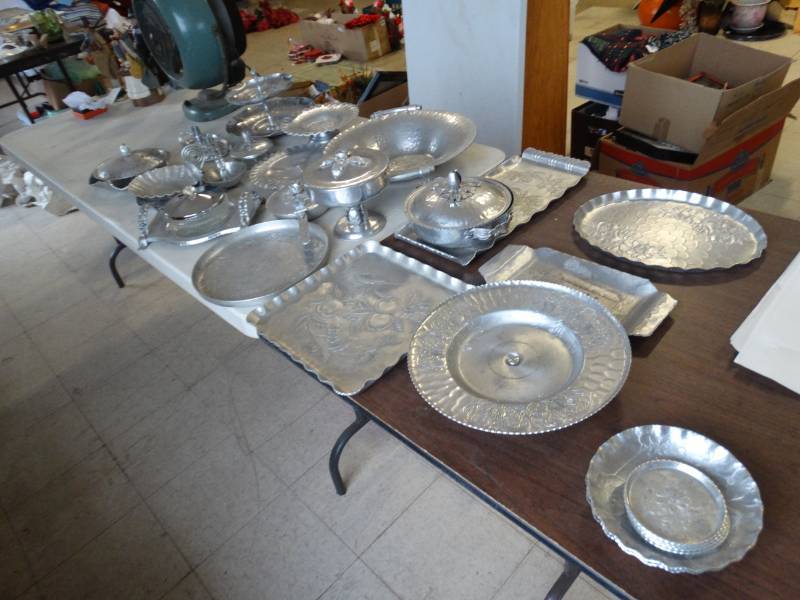 lot 7919 image: LARGE lot of punched tin dinnerware