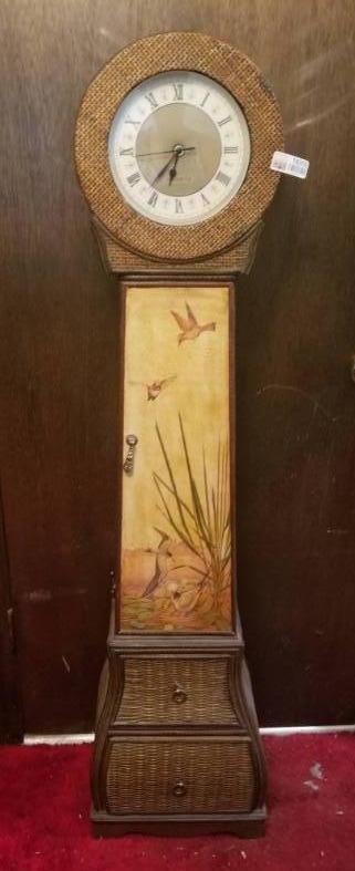 lot 16000 image: Floor Standing Clock -  Ducks in Flight  Burlap Dcor w Storage and Drawer
