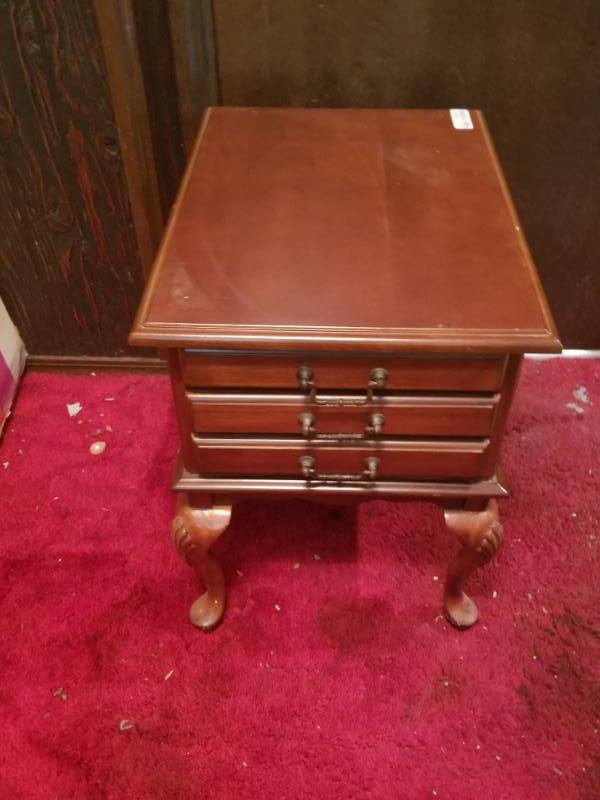 lot 16001 image: All Wood 3 Drawer Cherry Tray Table