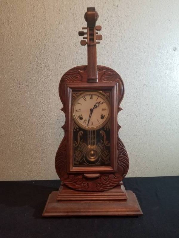 lot 16009 image: Violin Shaped 8 Day  Pendulum Clock