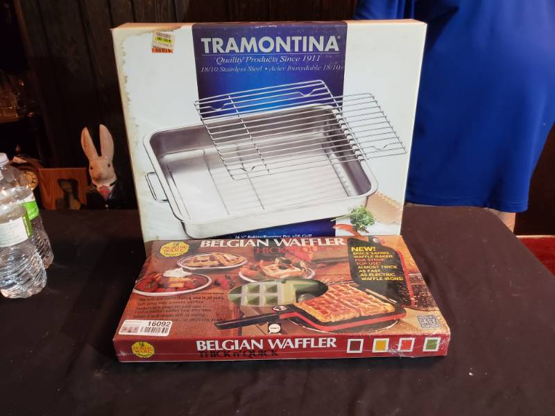 lot 16092 image: Belgian Waffler NIP & Tramontina SS Roasting Pan