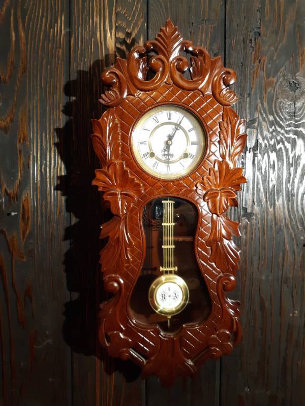 lot 16110 image: R-A 31 day Pendulum Clock in Carved Wood Frame