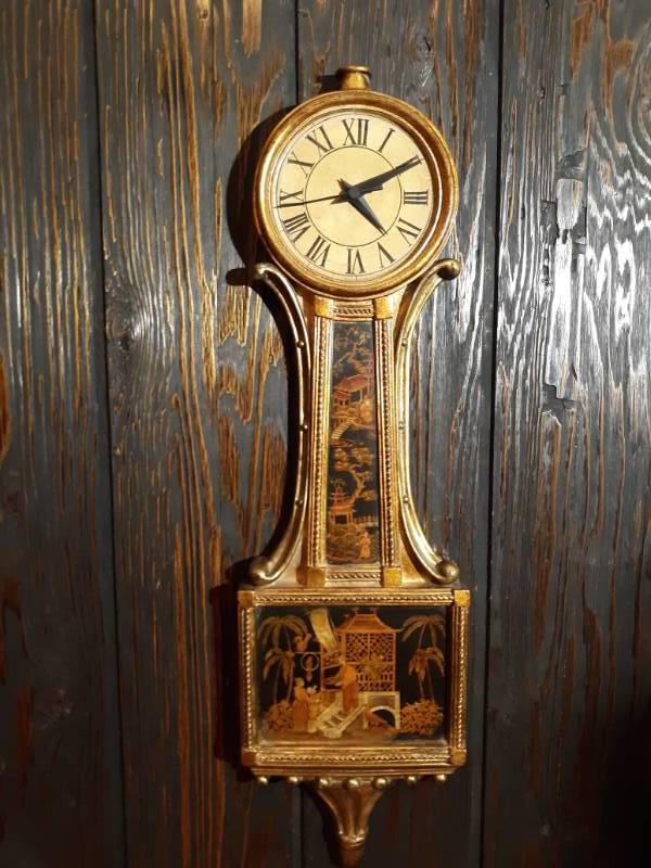 lot 16151 image: Banjo Gold Clock Asian Motif Wall Mount
