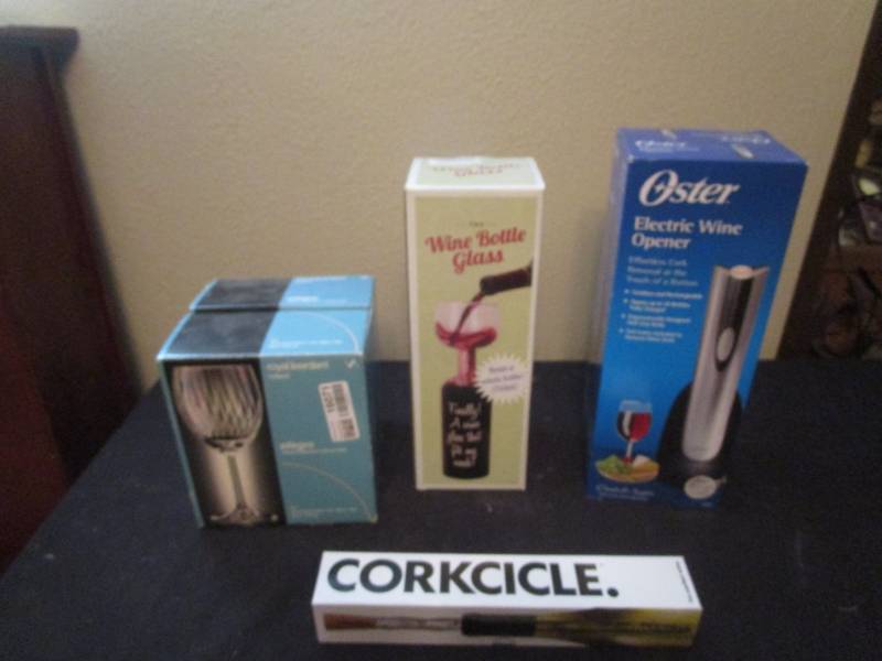 lot 16129 image: Corkcicle, Oster Elec. Wine Opener, Wine Bottle Glass, Wine Glasses