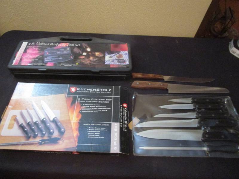 lot 16133 image: Two Knife Sets, Lighted BBQ Tool Set, Two Extra Knives