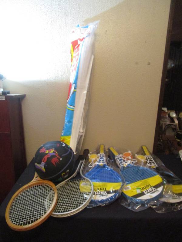 lot 16134 image: Yard Tennis Rackets, Basketball, Foam Airplane, Tennis Rackets