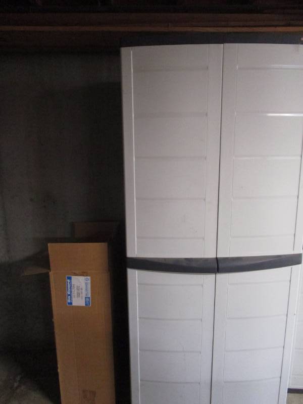 lot 16191 image: Plastic Two Door Upright Storage Cabinet