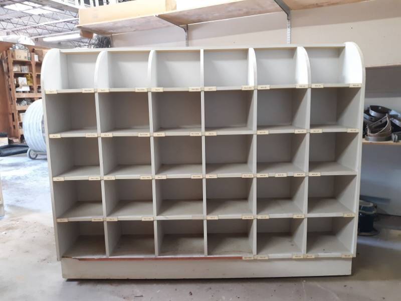 lot 5391 image: Rolling Display Unit With Cubbies