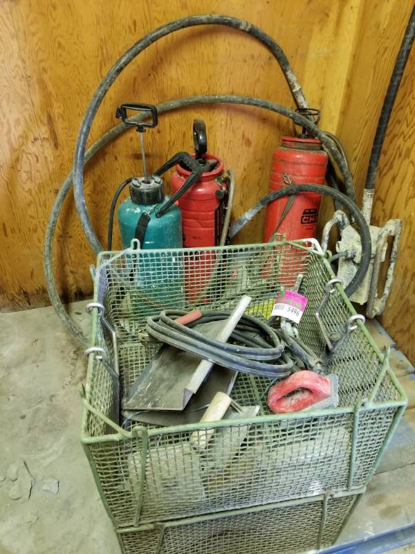 lot 5496 image: Concrete Tools, Jumper Cables, 3 Spray Tanks
