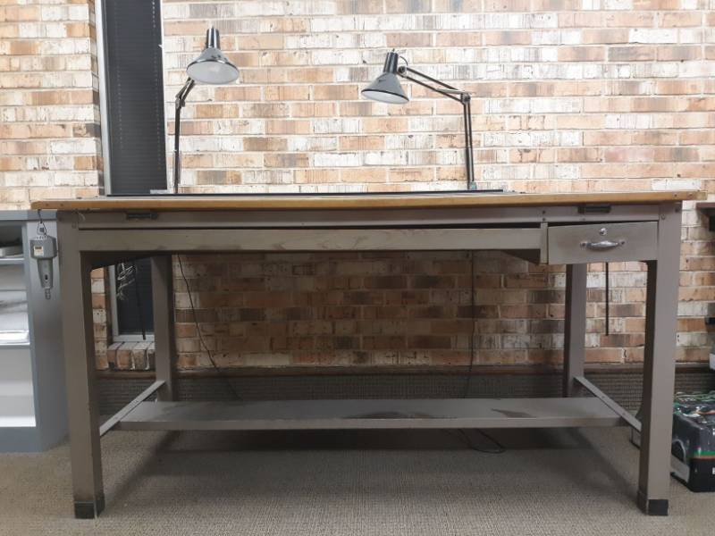 lot 9855 image: Adjustable Drafting Table With Lamps