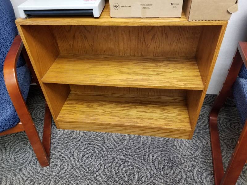 lot 9880 image: Wood Bookcase With 2 Chairs