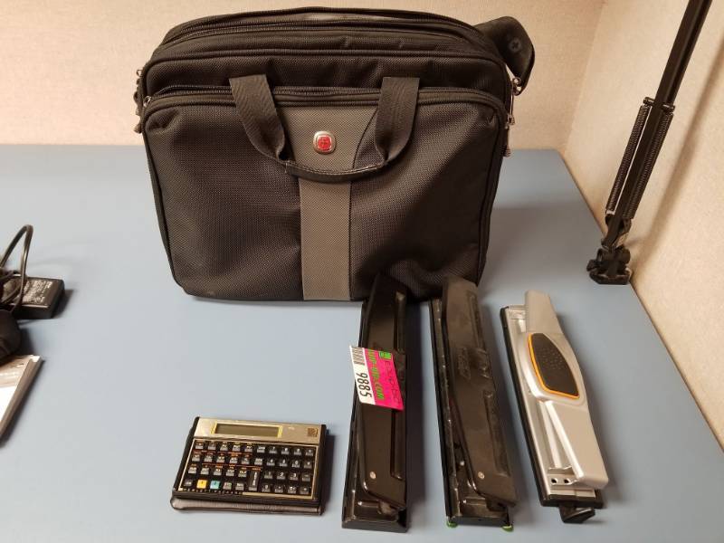 lot 9885 image: 3 Hole Punchers, Calculator, Laptop Bag