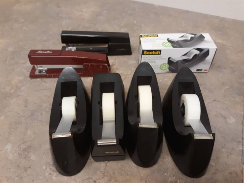 lot 9889 image: Assorted Office Supplies, Rulers, Tape Dispensers And More